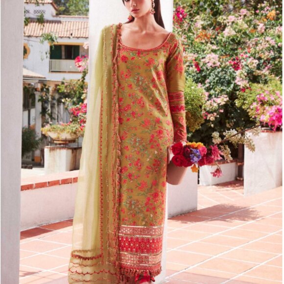 Hussain Rehar "Sorbet" Luxury Lawn Set – Size M – Pre-Loved Designer 3-Piece - Picture 1 of 5